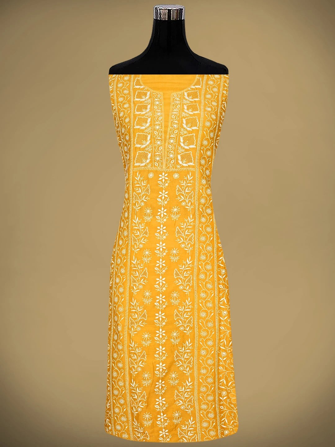 Ada Hand Embroidered Yellow Chanderi Lucknowi Chikankari Unstitched Kurta Dupatta Set 01A939443