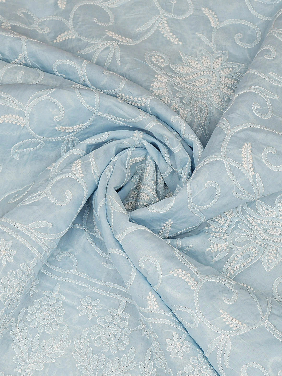 Ada Hand Embroidered Ice Blue Cotton Lucknowi Chikankari Dupatta 01A954286
