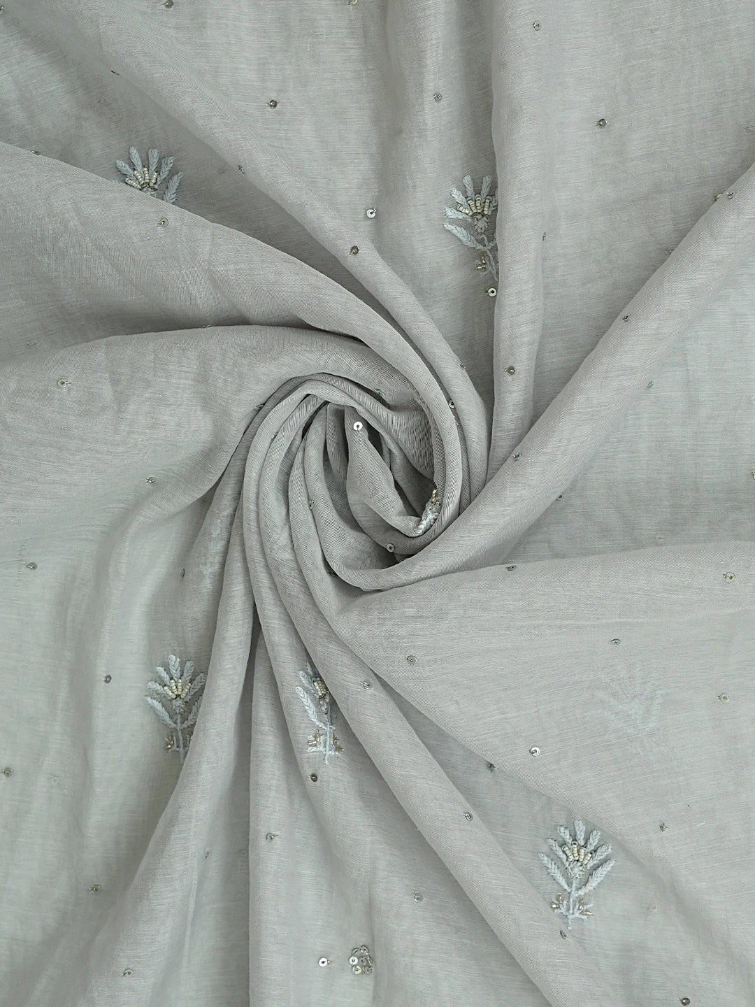 Ada Hand Embroidere Grey Chanderi Lucknowi Chikankari Unstitched Kurta Dupatta Set With Cutdana Work 01A932373