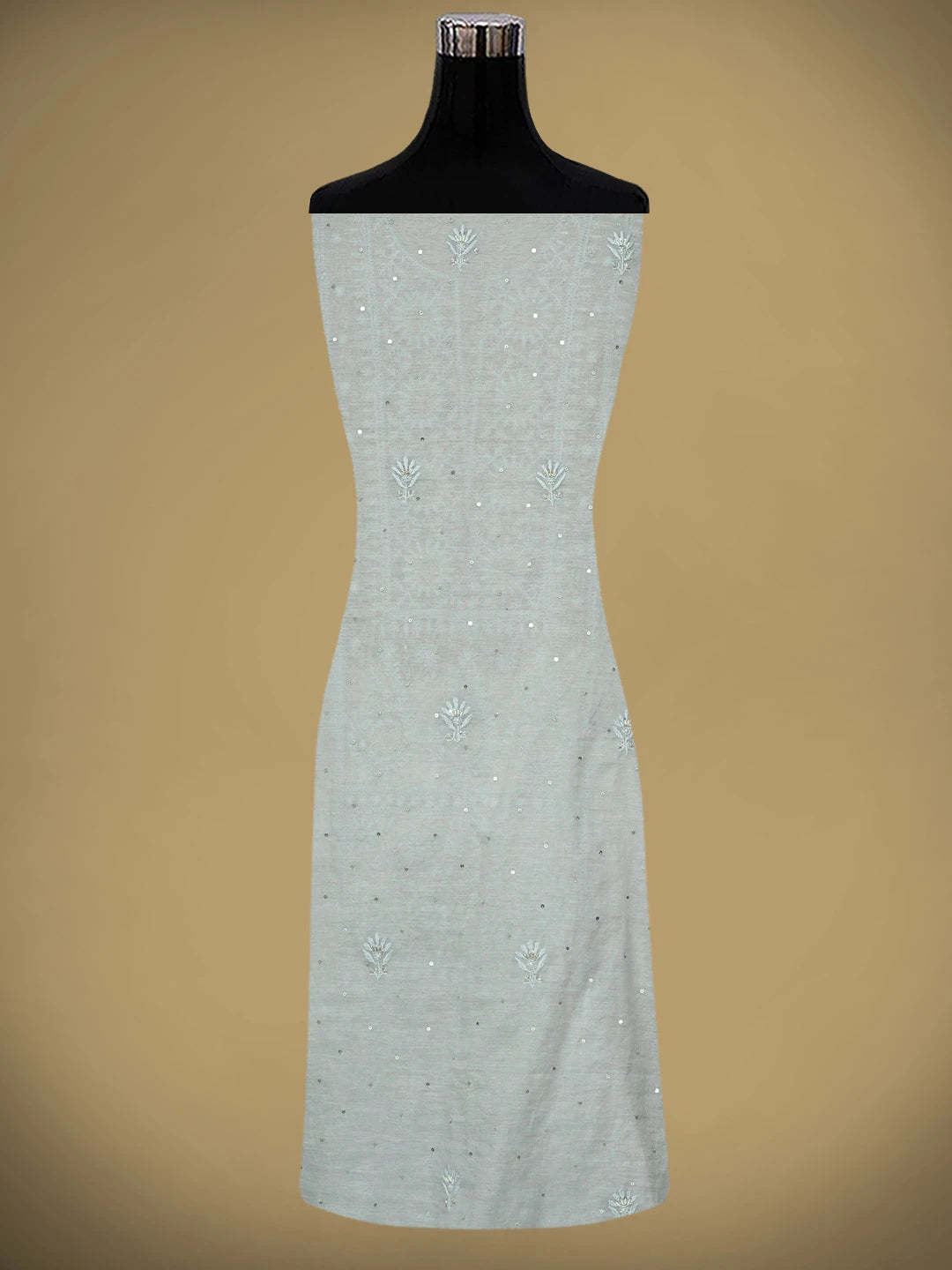 Ada Hand Embroidere Grey Chanderi Lucknowi Chikankari Unstitched Kurta Dupatta Set With Cutdana Work 01A932373