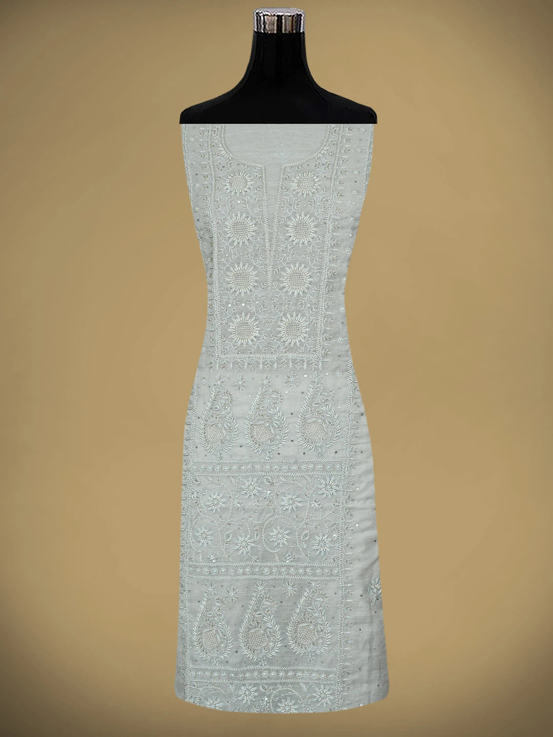 Ada Hand Embroidere Grey Chanderi Lucknowi Chikankari Unstitched Kurta Dupatta Set With Cutdana Work 01A932373