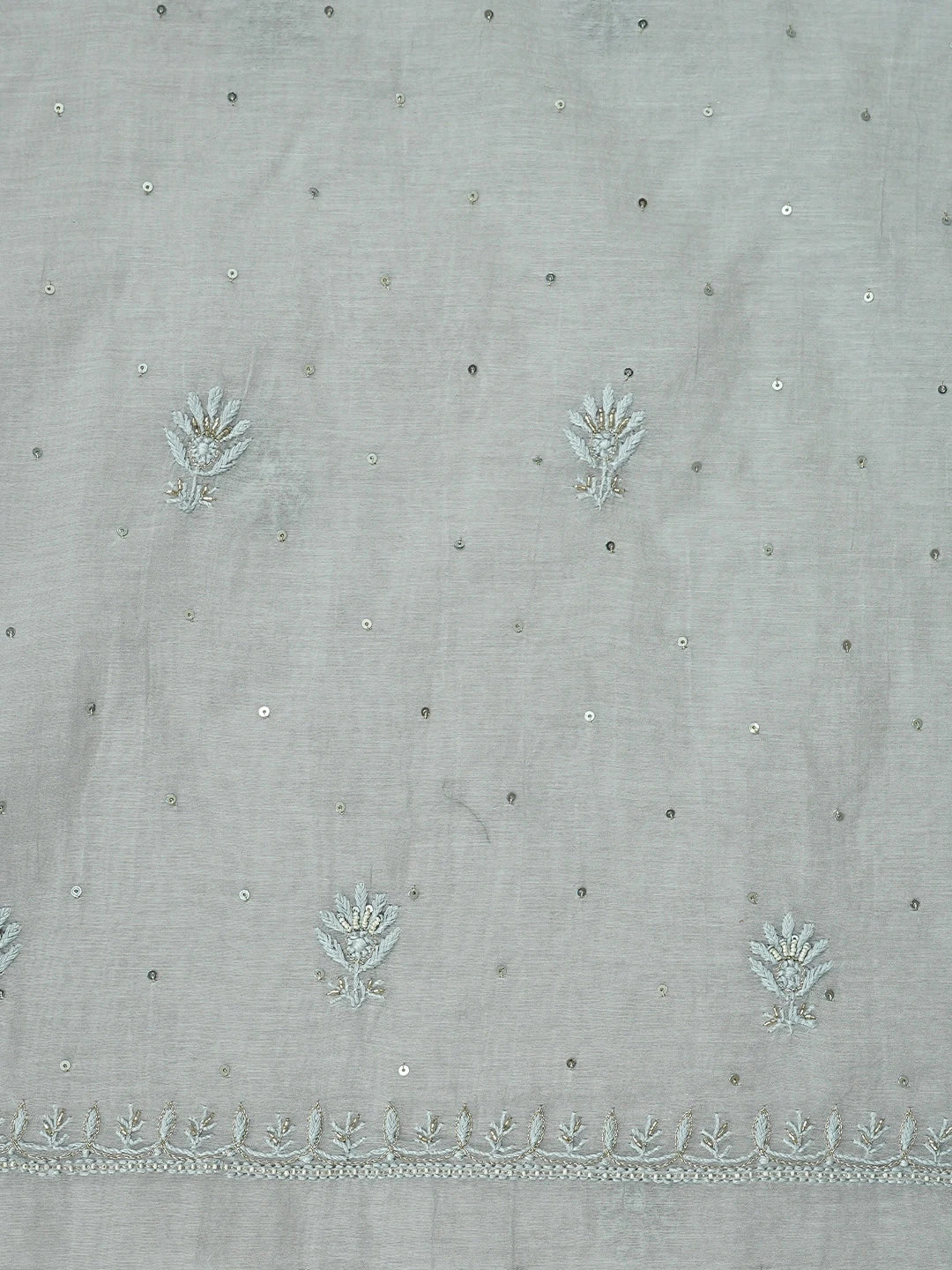 Ada Hand Embroidere Grey Chanderi Lucknowi Chikankari Unstitched Kurta Dupatta Set With Cutdana Work 01A932373
