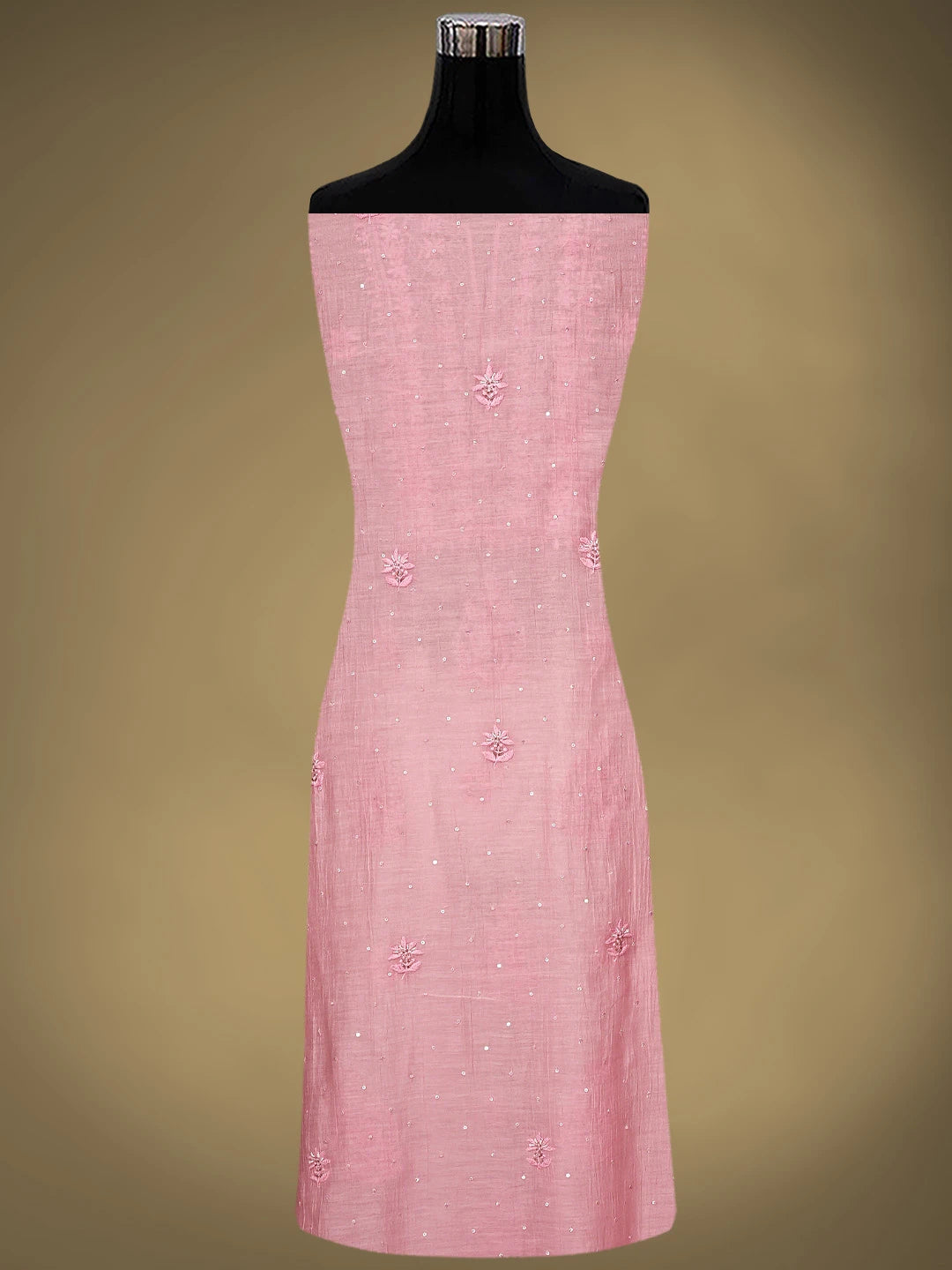 Ada Hand Embroidered Pastel Pink Chanderi Lucknowi Chikankari Unstitched Kurta Dupatta Set With Pearl Work 01A762499