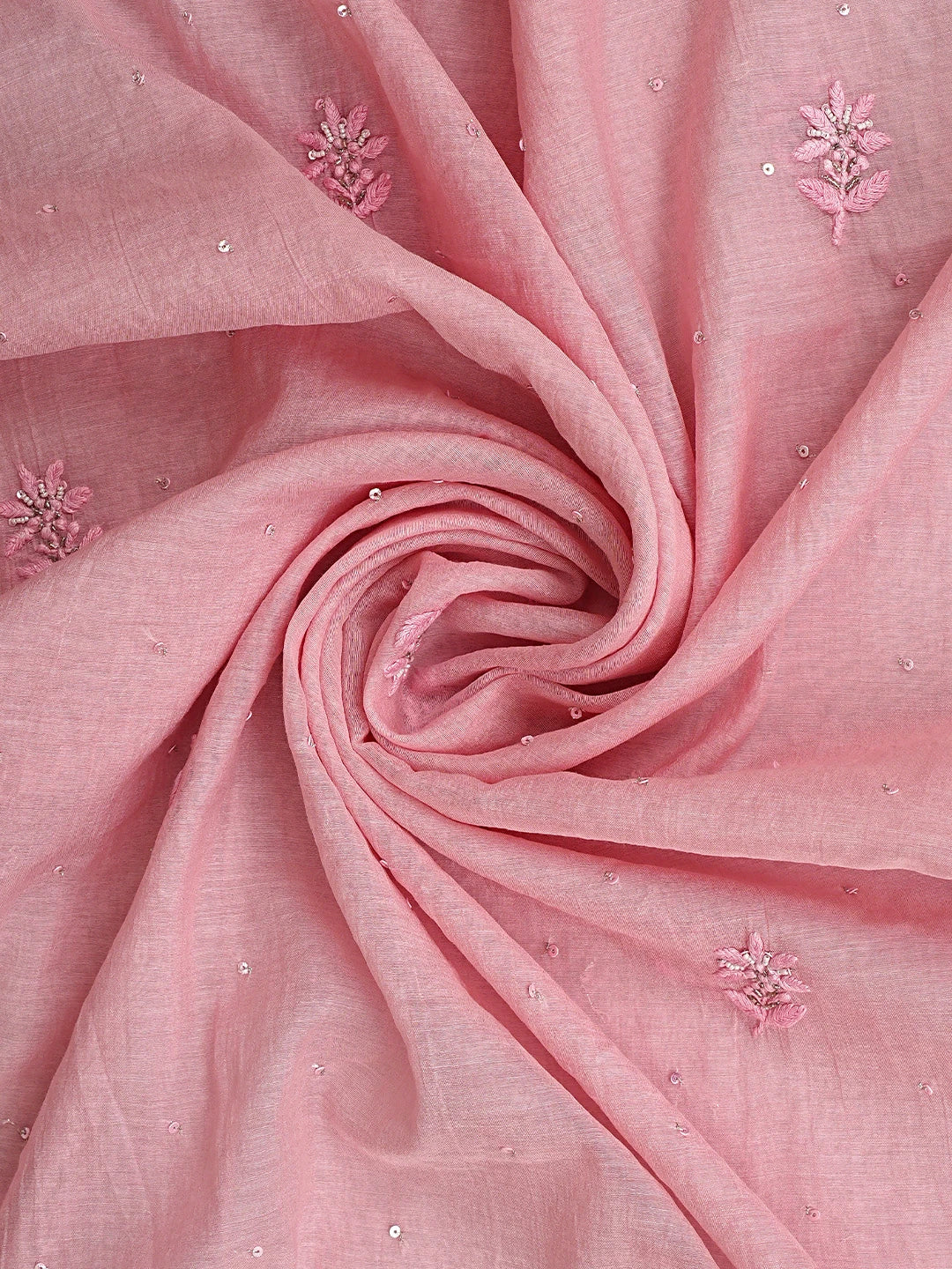 Ada Hand Embroidered Pastel Pink Chanderi Lucknowi Chikankari Unstitched Kurta Dupatta Set With Pearl Work 01A762499