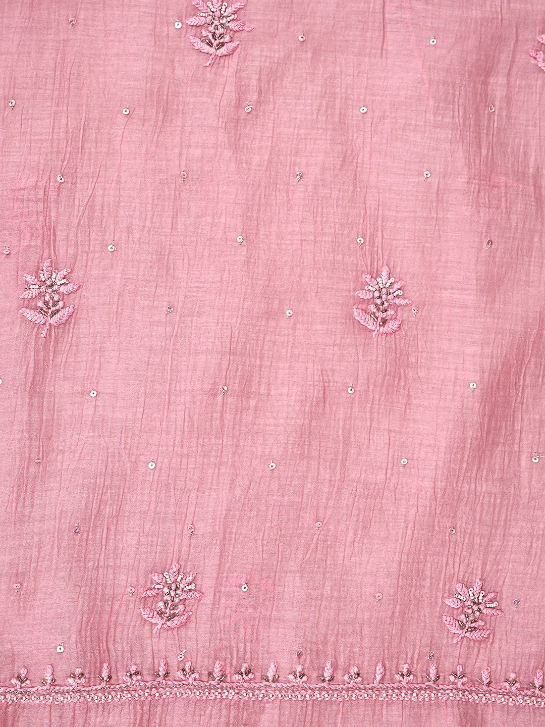 Ada Hand Embroidered Pastel Pink Chanderi Lucknowi Chikankari Unstitched Kurta Dupatta Set With Pearl Work 01A762499