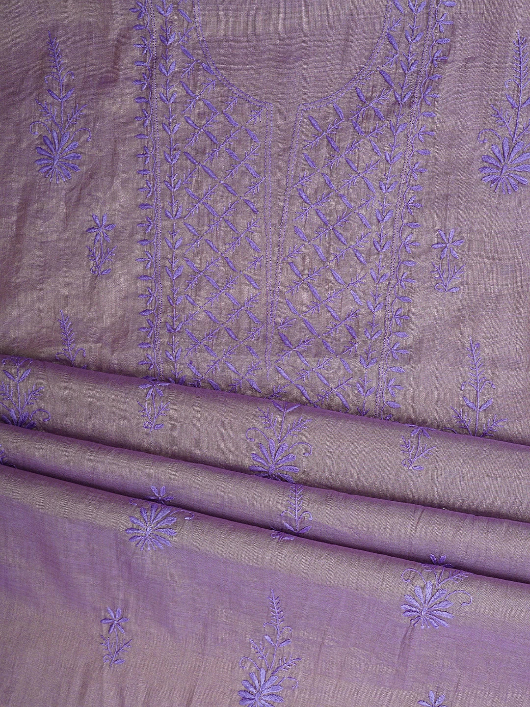 Ada Hand Embroidered Dusty Mauve Tissue Lucknowi Chikankari Unstitched Kurta Dupatta Set 01A946086