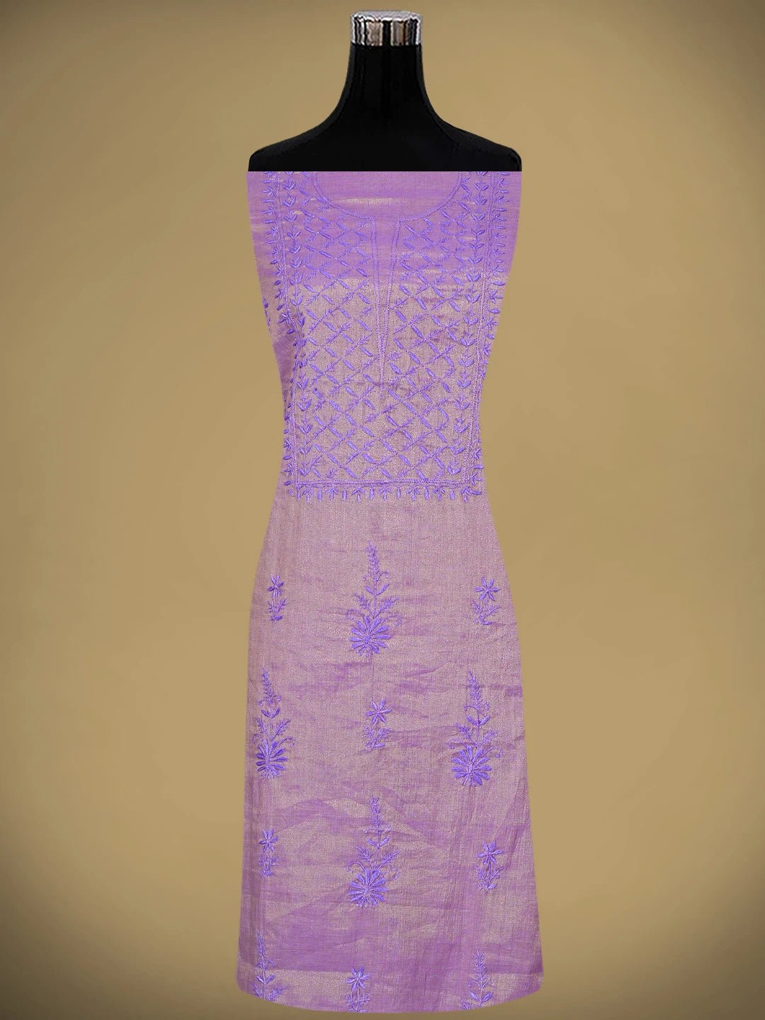 Ada Hand Embroidered Dusty Mauve Tissue Lucknowi Chikankari Unstitched Kurta Dupatta Set 01A946086