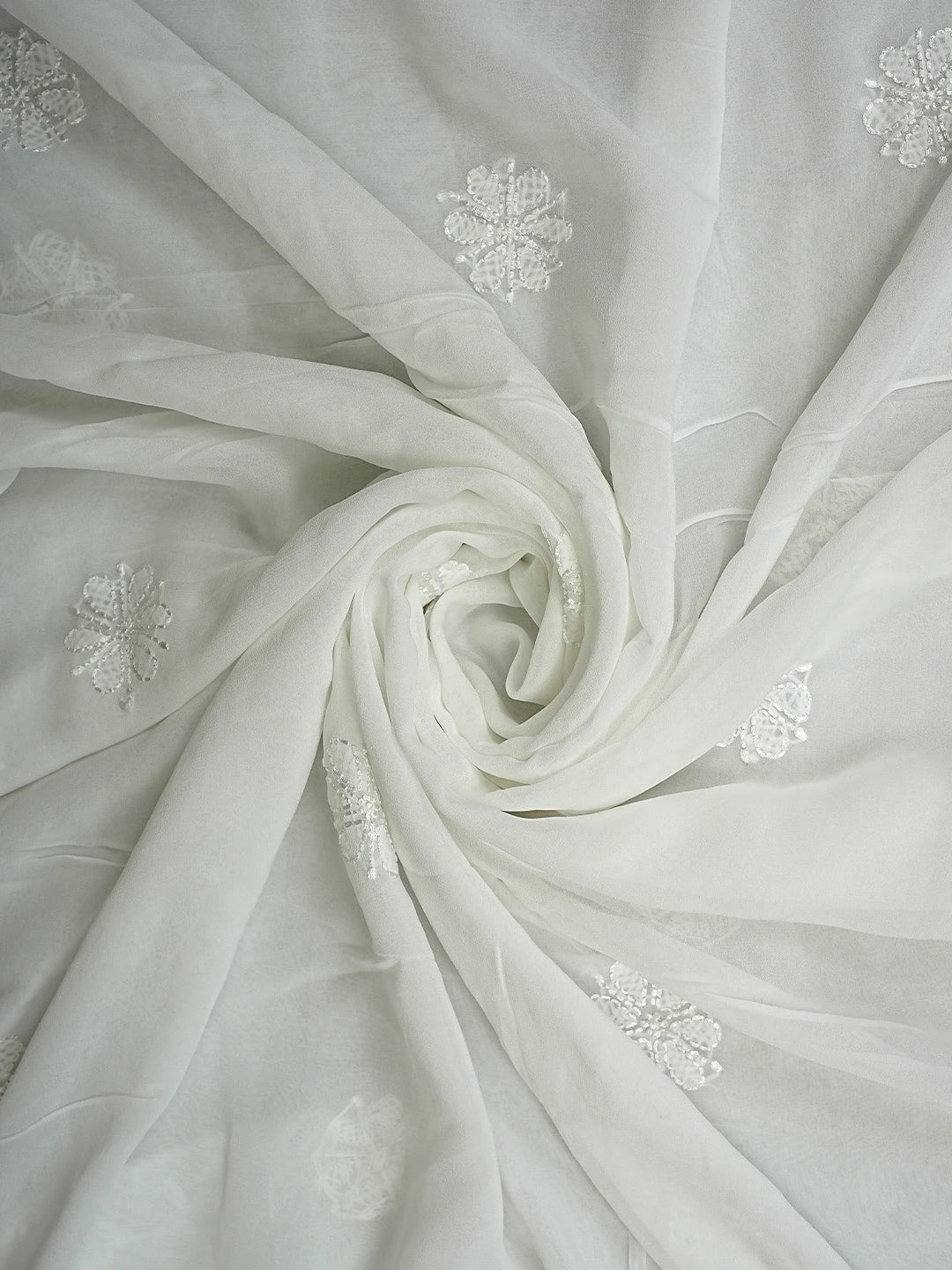 Ada Hand Embroidered Snow White Viscose Georgette Lucknowi Chikankari Unstitched Kurta Dupatta Set 01A893702