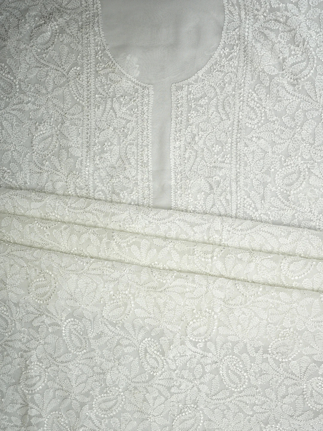 Ada Hand Embroidered Snow White Viscose Georgette Lucknowi Chikankari Unstitched Kurta Dupatta Set 01A893702