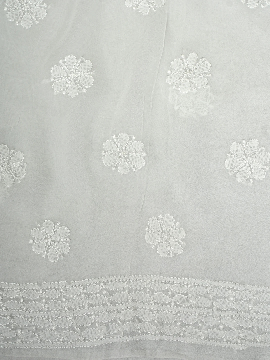 Ada Hand Embroidered Snow White Viscose Georgette Lucknowi Chikankari Unstitched Kurta Dupatta Set 01A893702