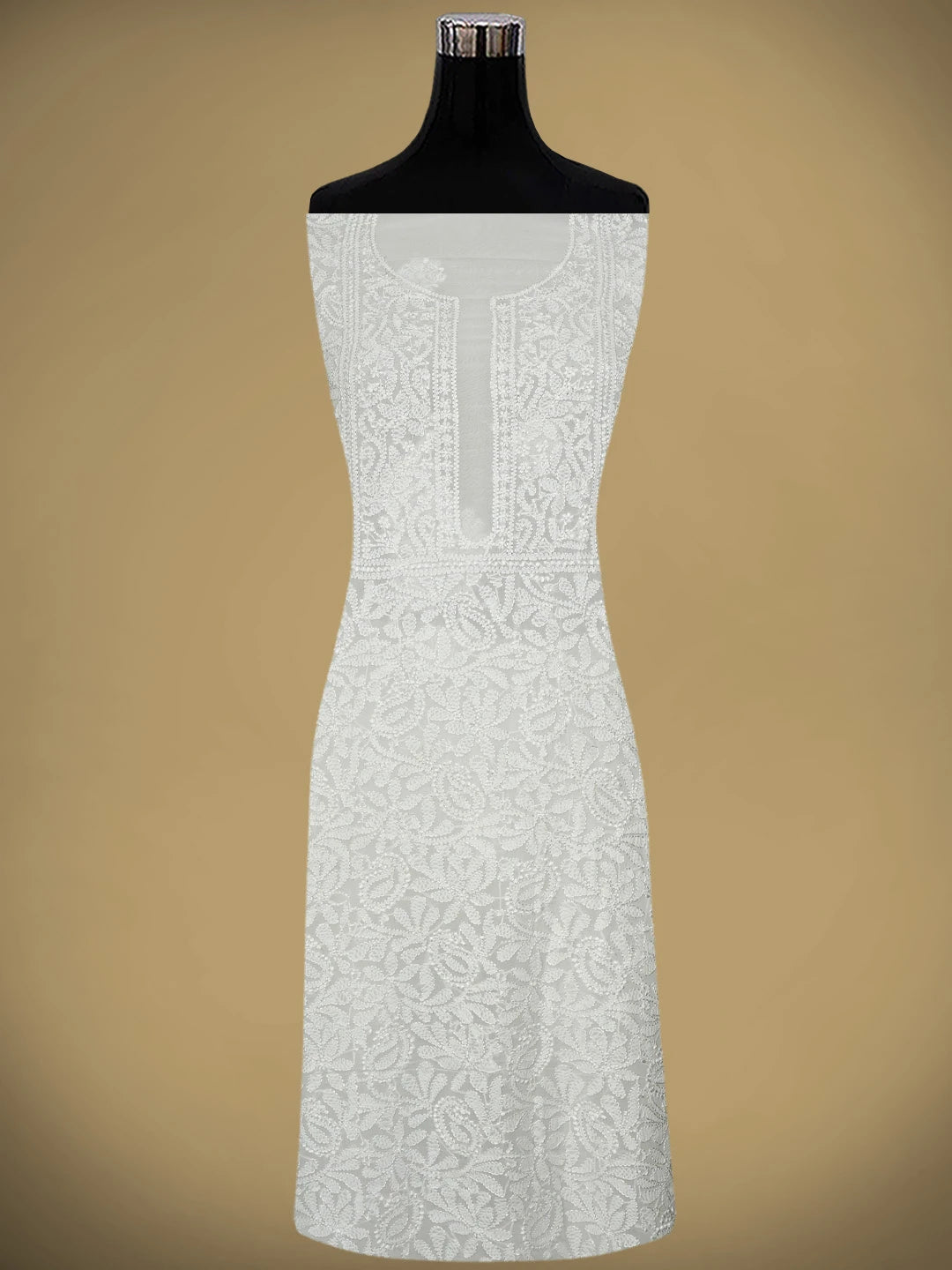 Ada Hand Embroidered Snow White Viscose Georgette Lucknowi Chikankari Unstitched Kurta Dupatta Set 01A893702