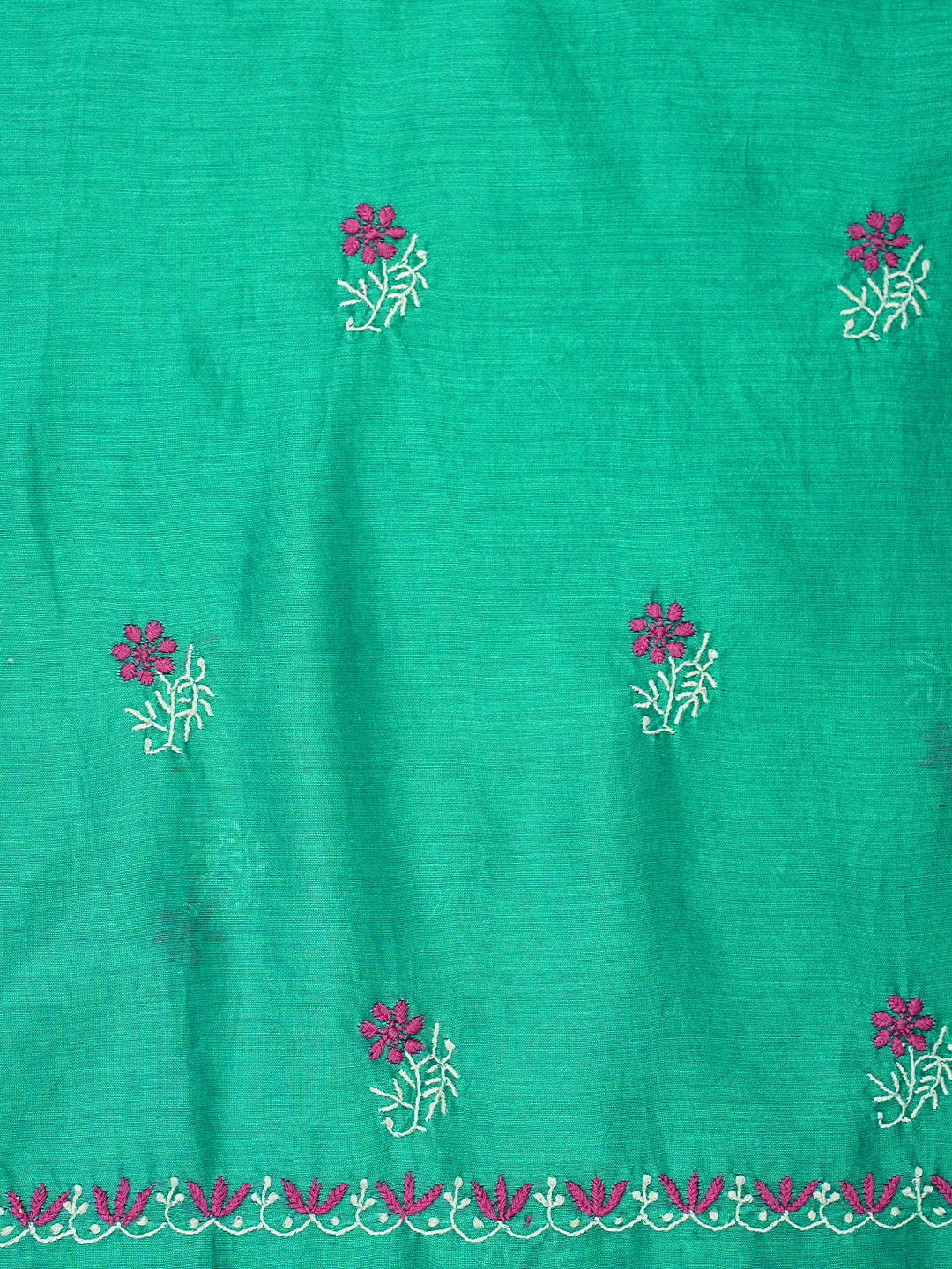 Ada Hand Embroidered Rama Green Chanderi Lucknowi Chikankari Unstitched Kurta Dupatta Set 01A943456