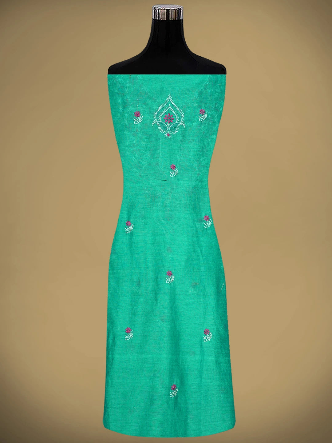 Ada Hand Embroidered Rama Green Chanderi Lucknowi Chikankari Unstitched Kurta Dupatta Set 01A943456
