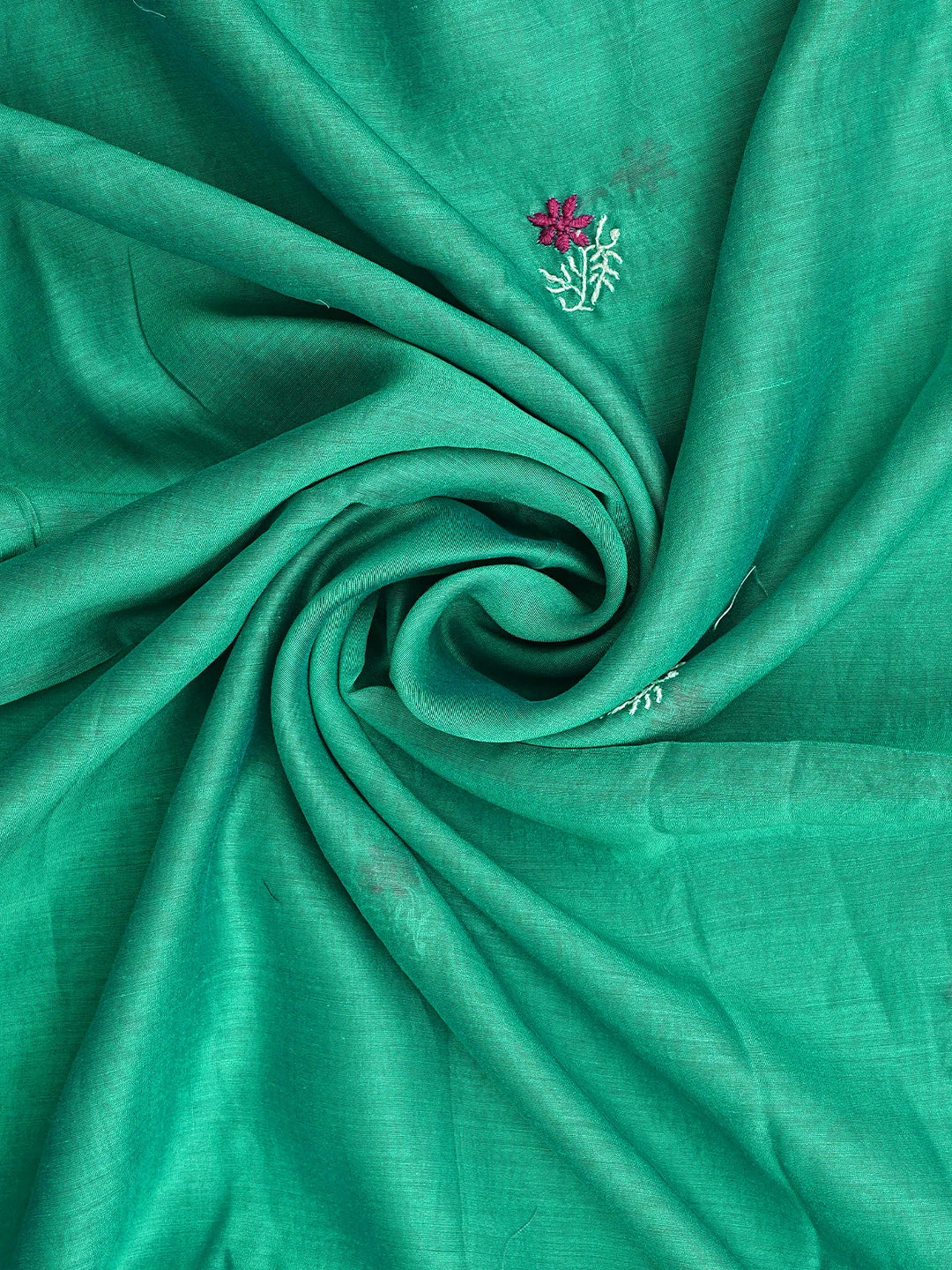 Ada Hand Embroidered Rama Green Chanderi Lucknowi Chikankari Unstitched Kurta Dupatta Set 01A943456