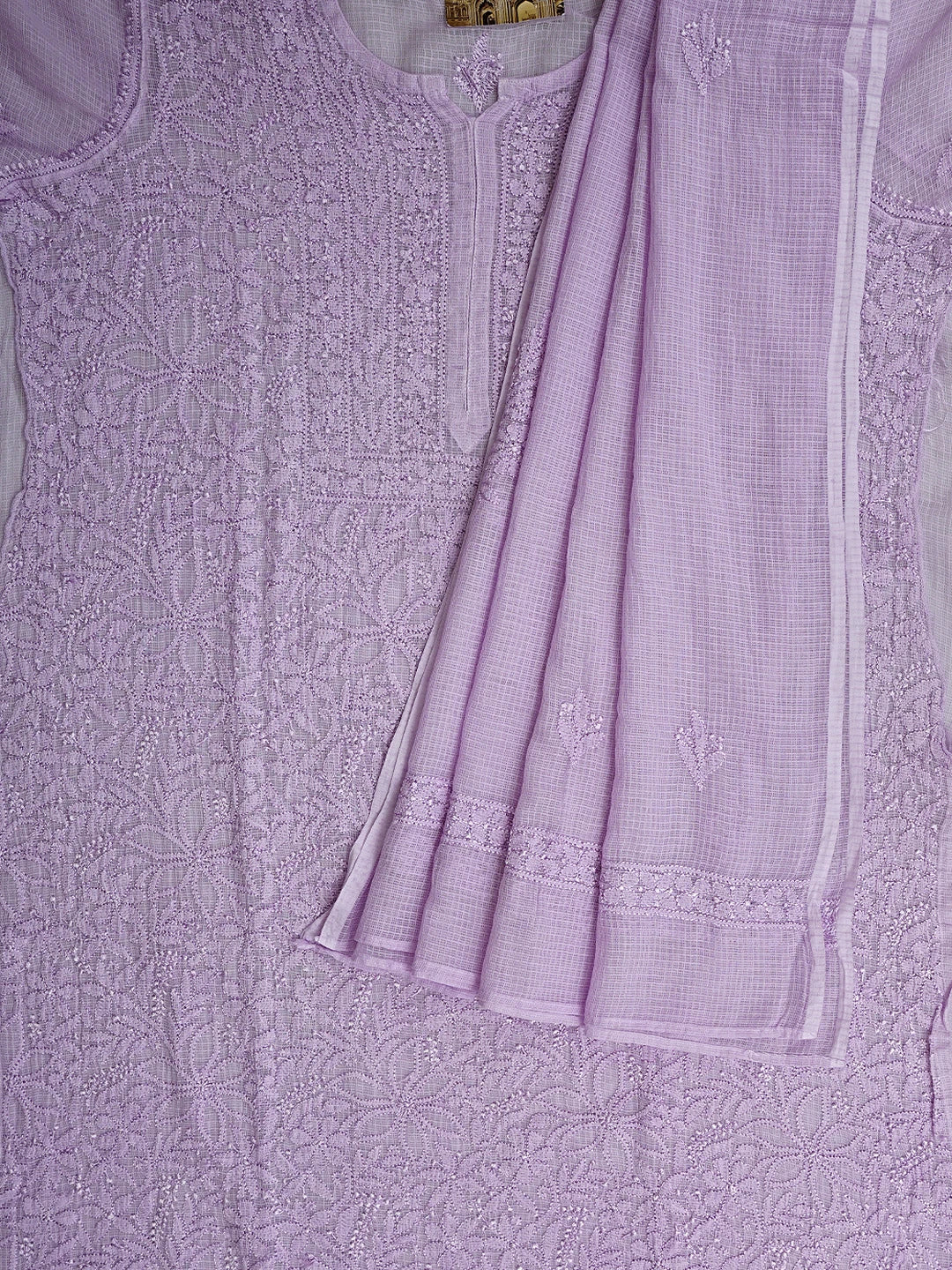 Ada Hand Embroidered Mauve Kota Lucknowi Chikankari Semi-stitched Kurta Dupatta Set 01A919677