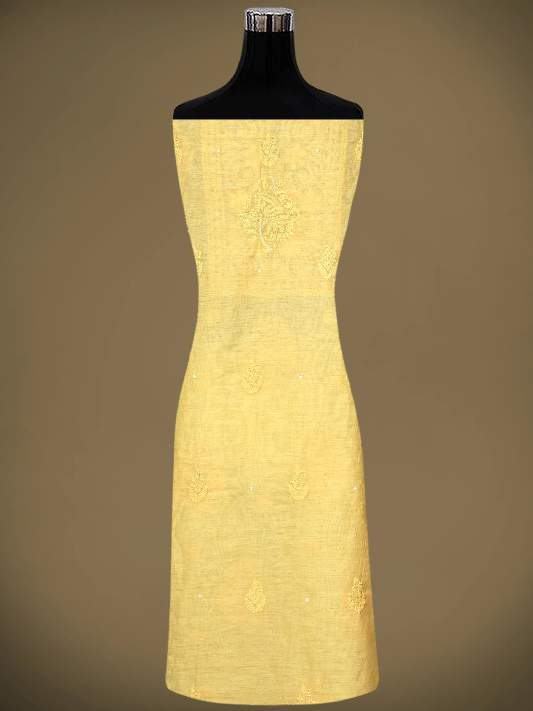 Ada Hand Embroidered Yellow Chanderi Lucknowi Chikankari Unstitched Kurta Dupatta Set with Cutdana Work 01A939757