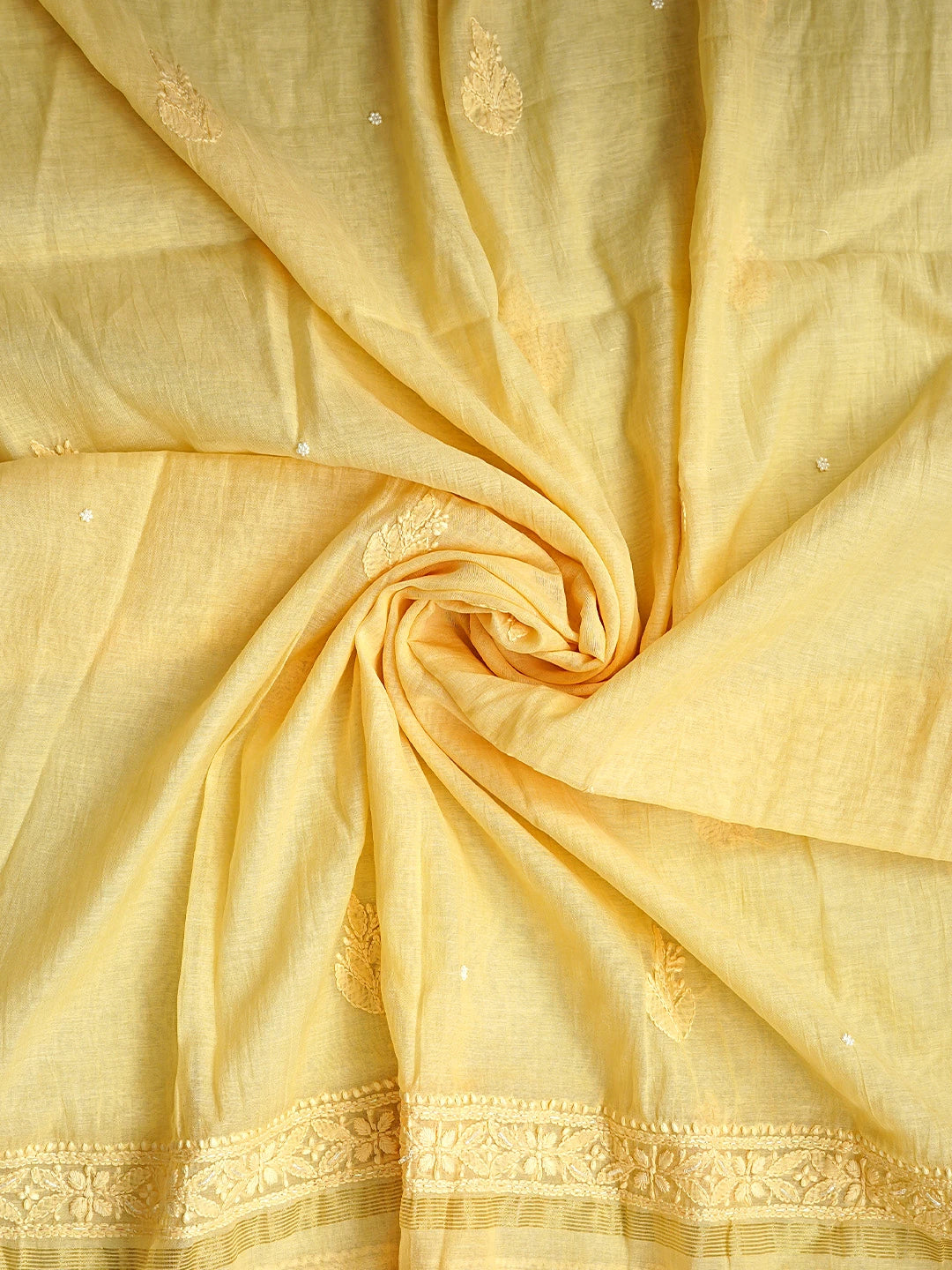 Ada Hand Embroidered Yellow Chanderi Lucknowi Chikankari Unstitched Kurta Dupatta Set with Cutdana Work 01A939757