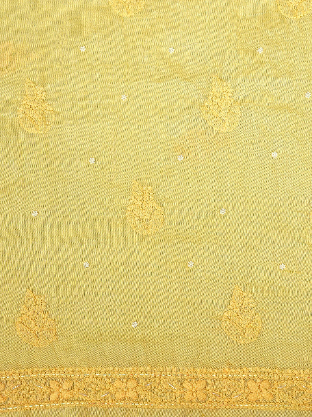 Ada Hand Embroidered Yellow Chanderi Lucknowi Chikankari Unstitched Kurta Dupatta Set with Cutdana Work 01A939757