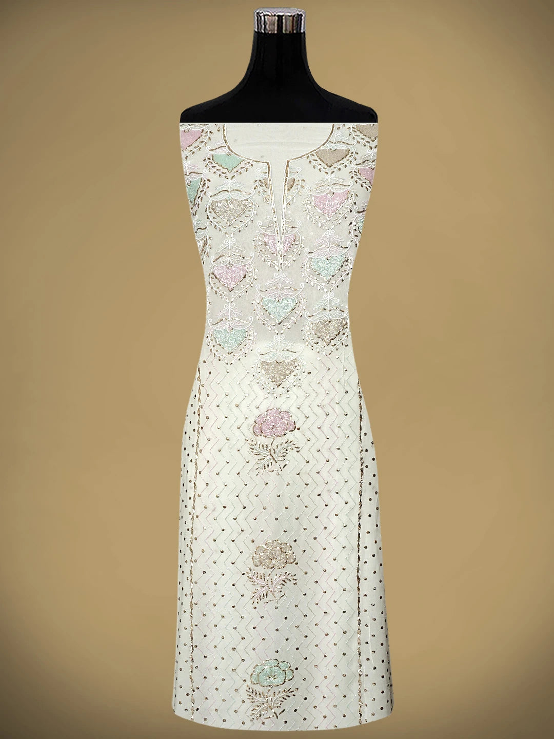 Ada Hand Embroidered White Viscose Georgette Unstitched Kurta Dupatta Set With Muqaish/Mukaish Work 01A957865