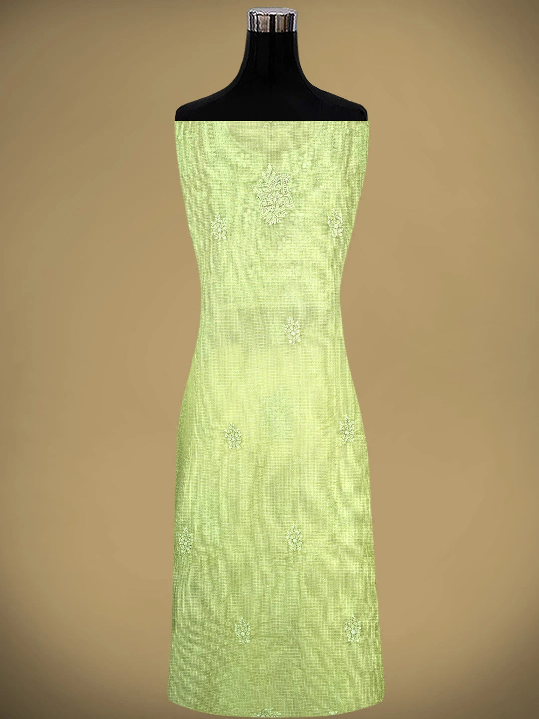 Ada Hand Embroidered Pista Green Kota Lucknowi Chikankari Unstitched Kurta Dupatta Set With Sequinned Work 01A850087