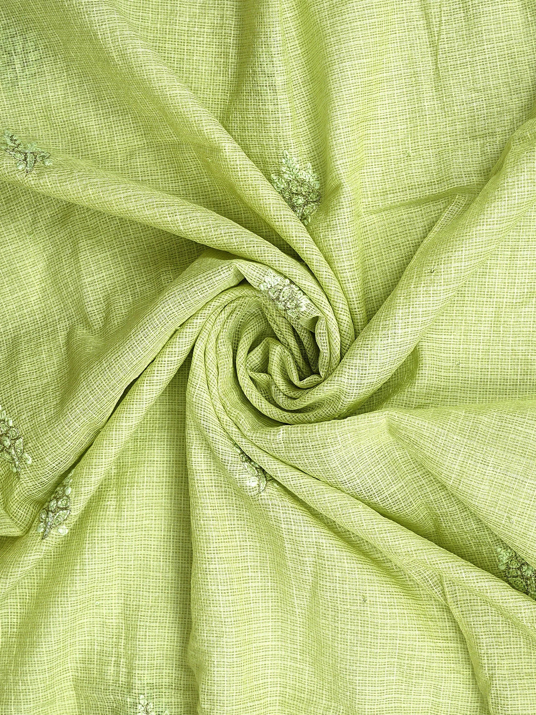 Ada Hand Embroidered Pista Green Kota Lucknowi Chikankari Unstitched Kurta Dupatta Set With Sequinned Work 01A850087