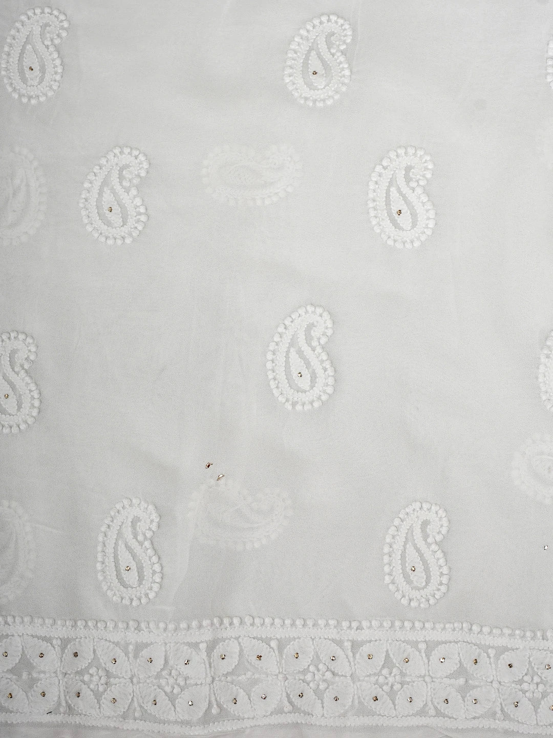 Ada Hand Embroidere White Viscose Georgette Lucknowi Chikankari Unstitched Kurta Dupatta Set With Muqaish/Mukaish Work 01A699201