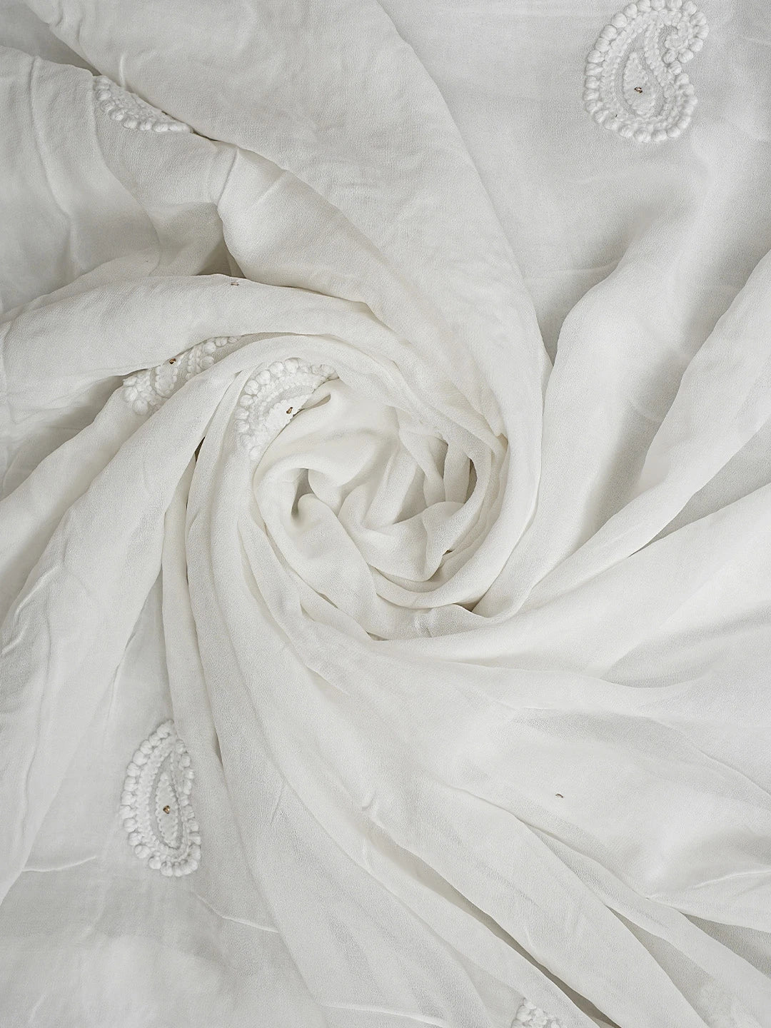 Ada Hand Embroidere White Viscose Georgette Lucknowi Chikankari Unstitched Kurta Dupatta Set With Muqaish/Mukaish Work 01A699201