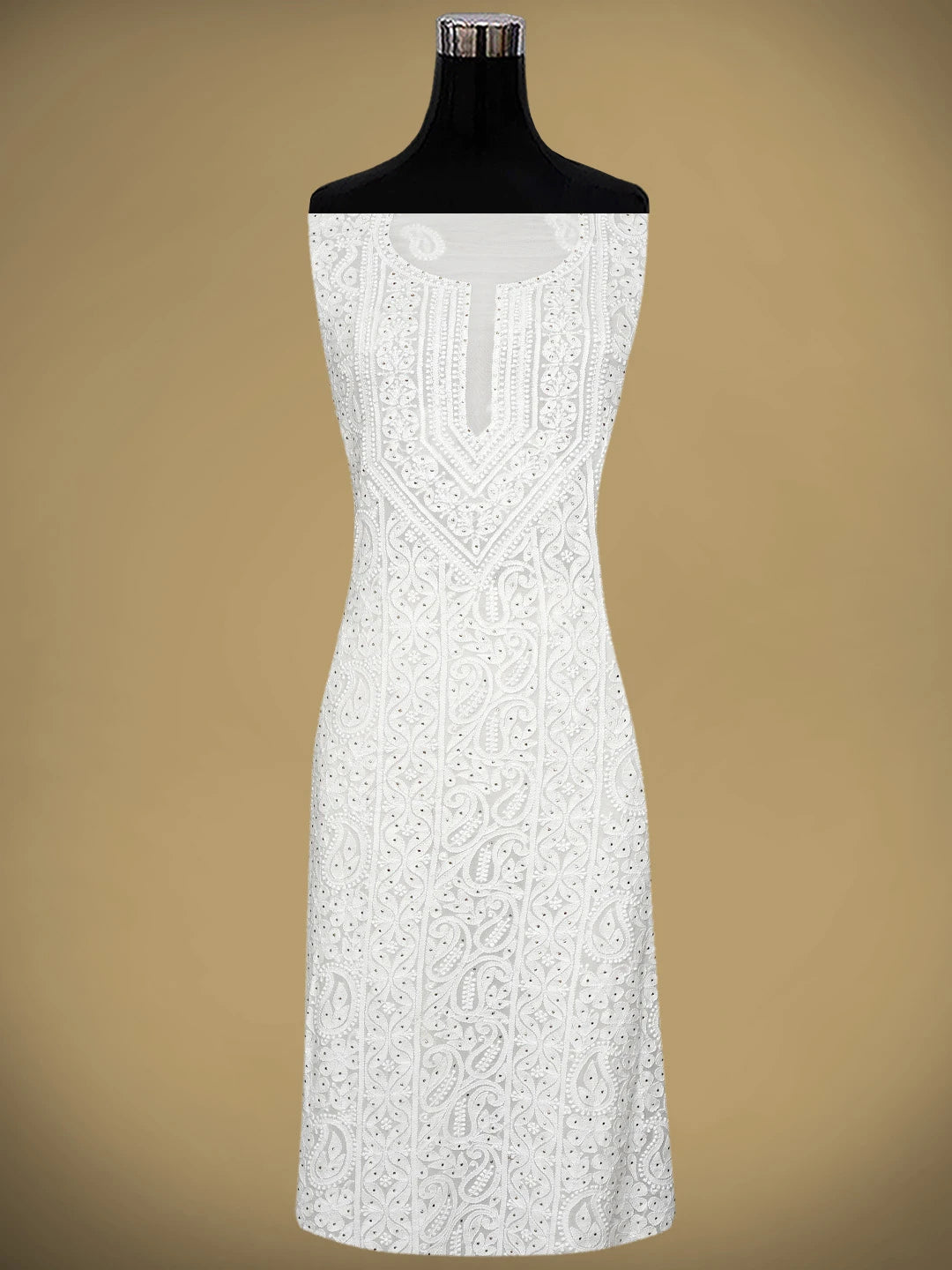 Ada Hand Embroidere White Viscose Georgette Lucknowi Chikankari Unstitched Kurta Dupatta Set With Muqaish/Mukaish Work 01A699201