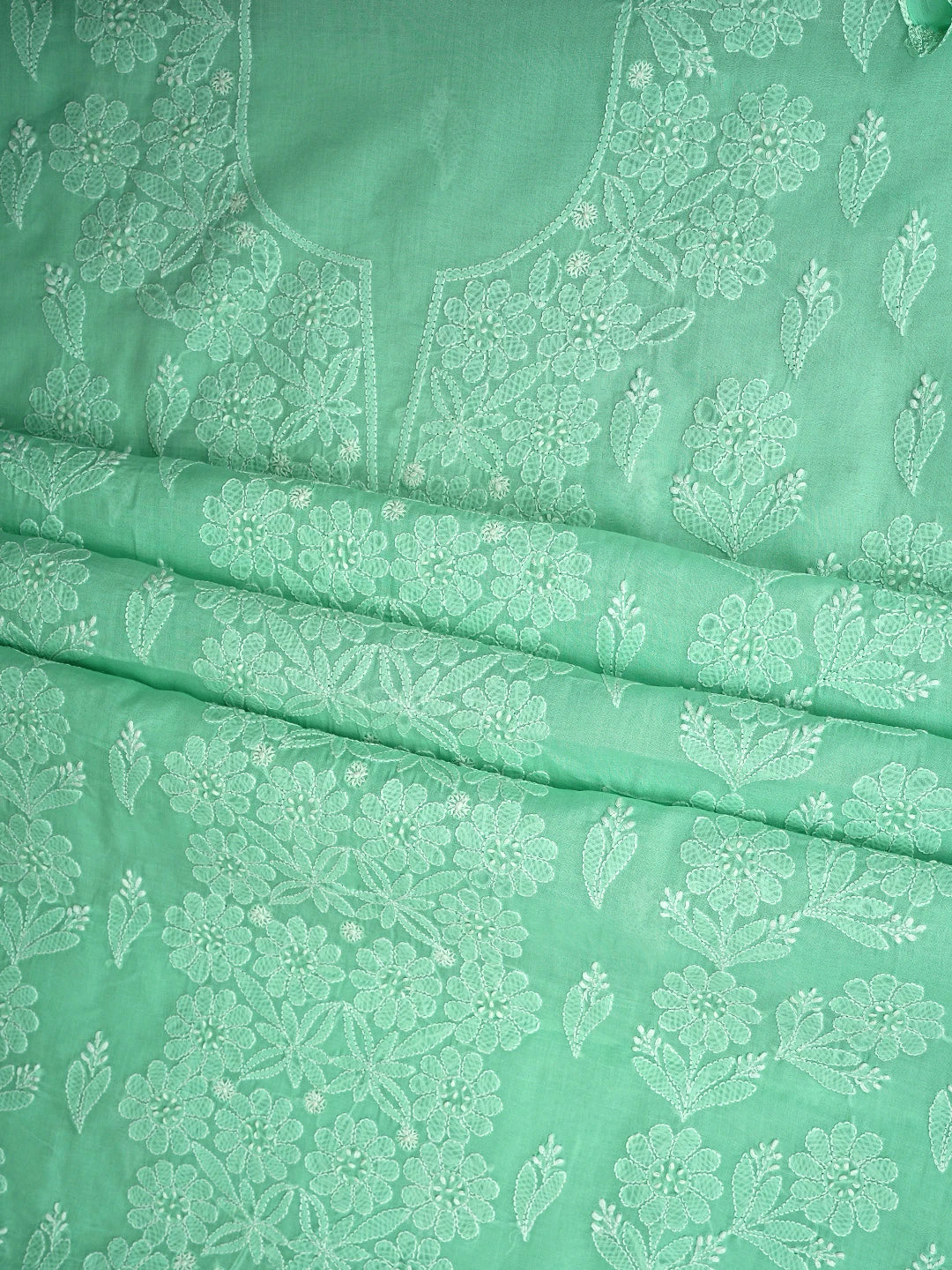 Ada Hand Embroidered Sea Green Cotton Lucknowi Chikankari Unstitched Suit Piece 01A959628