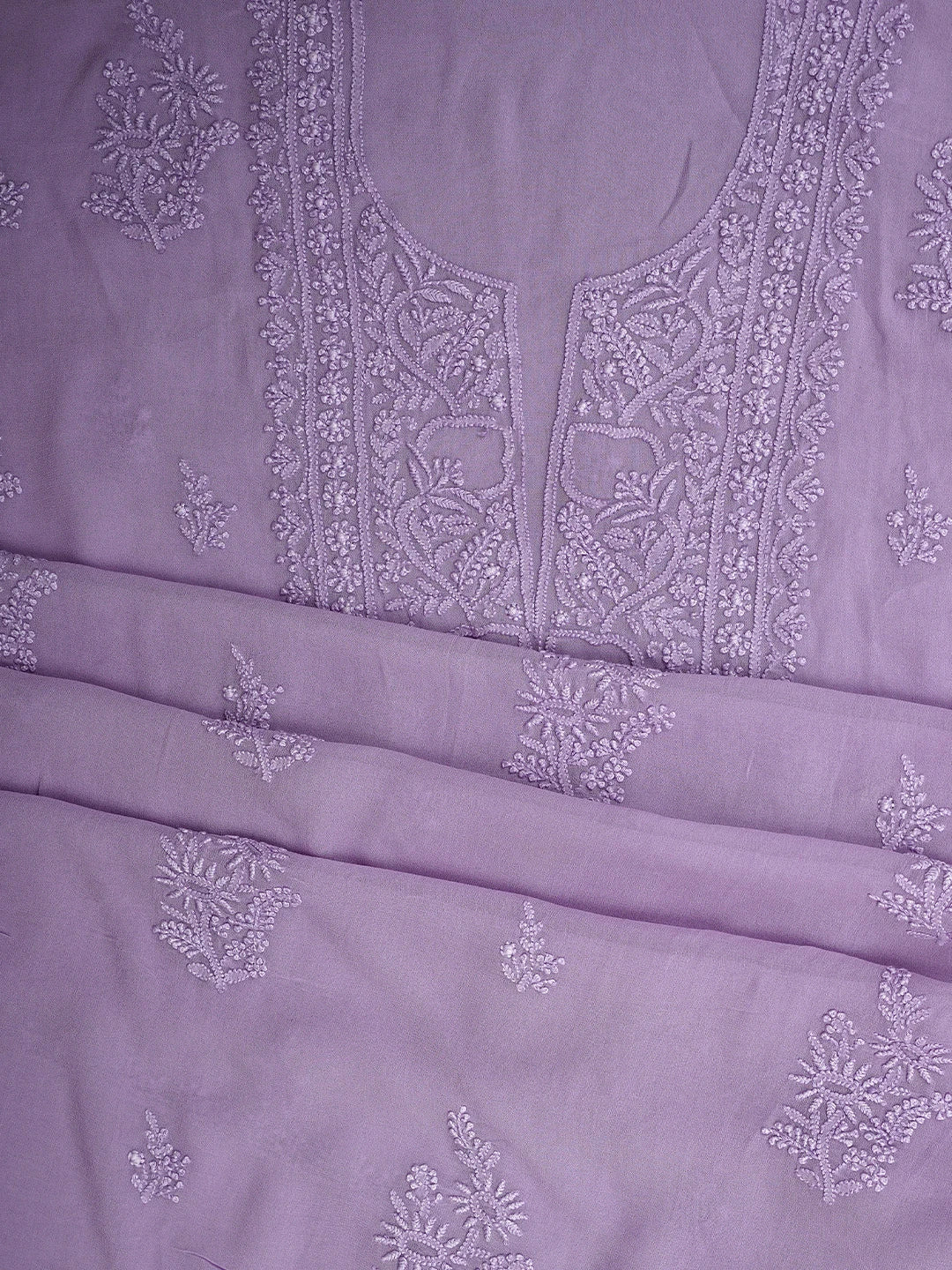 Ada Hand Embroidered Lavender Viscose Georgette Lucknowi Chikankari Unstitched Kurta Dupatta Set 01A810424