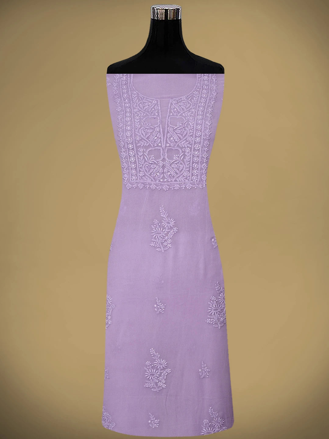 Ada Hand Embroidered Lavender Viscose Georgette Lucknowi Chikankari Unstitched Kurta Dupatta Set 01A810424