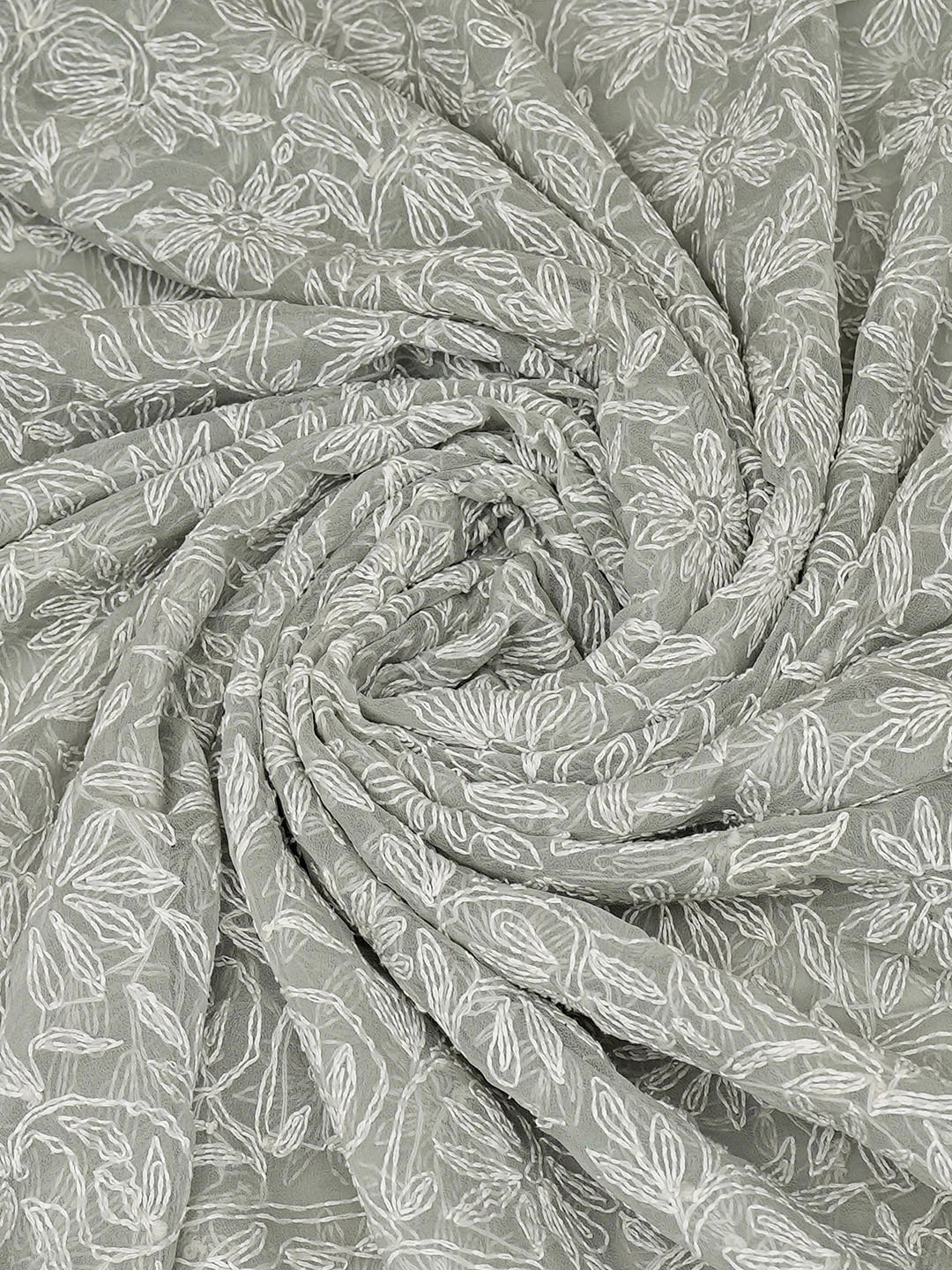 Ada Hand Embroidered Grey Faux Georgette Lucknowi Chikankari Dupatta 01A859599