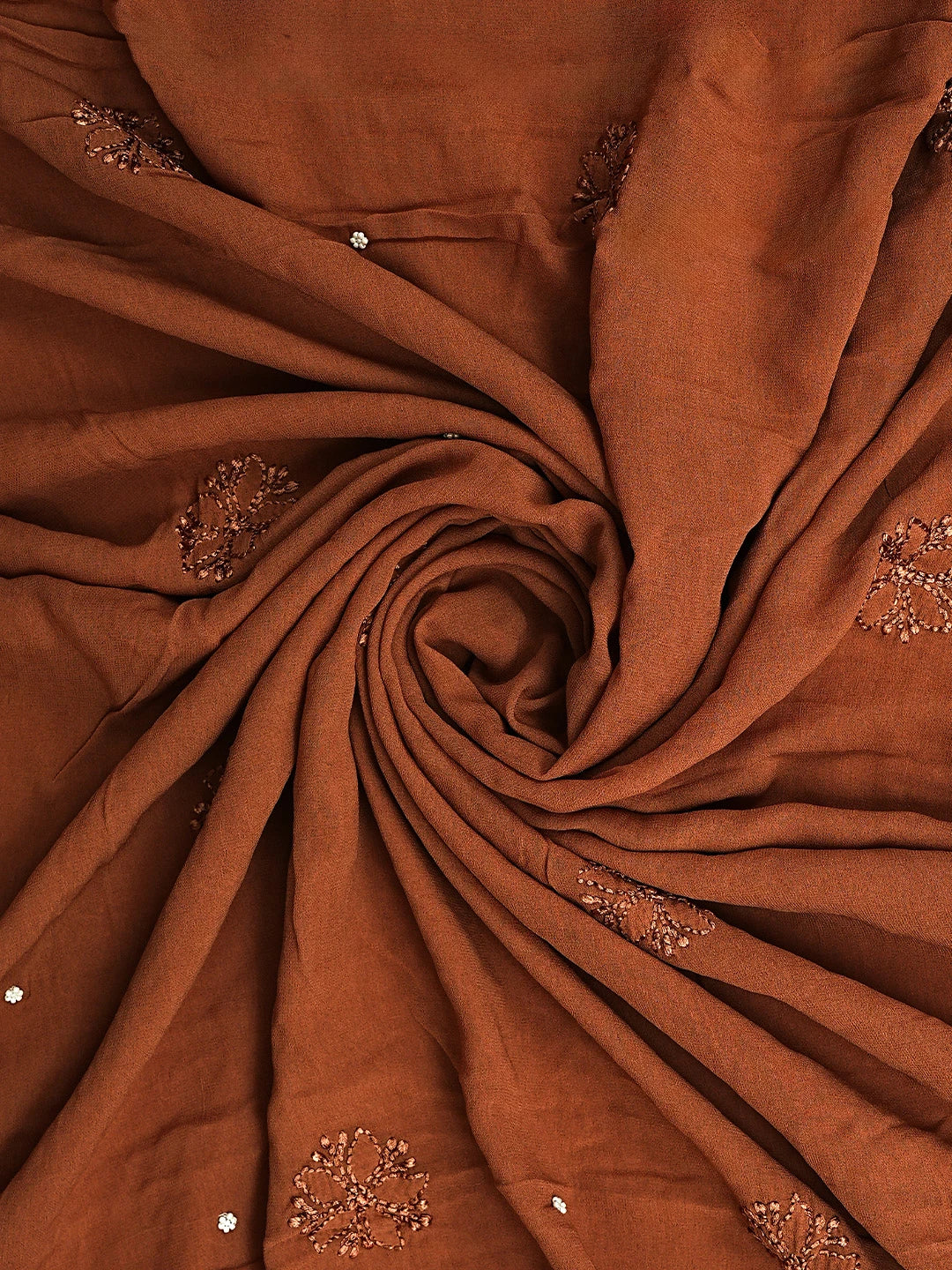 Ada Hand Embroidered Brown Viscose Georgette Lucknowi Chikankari Unstitched Kurta Dupatta Set With Pearl Work 01A933588
