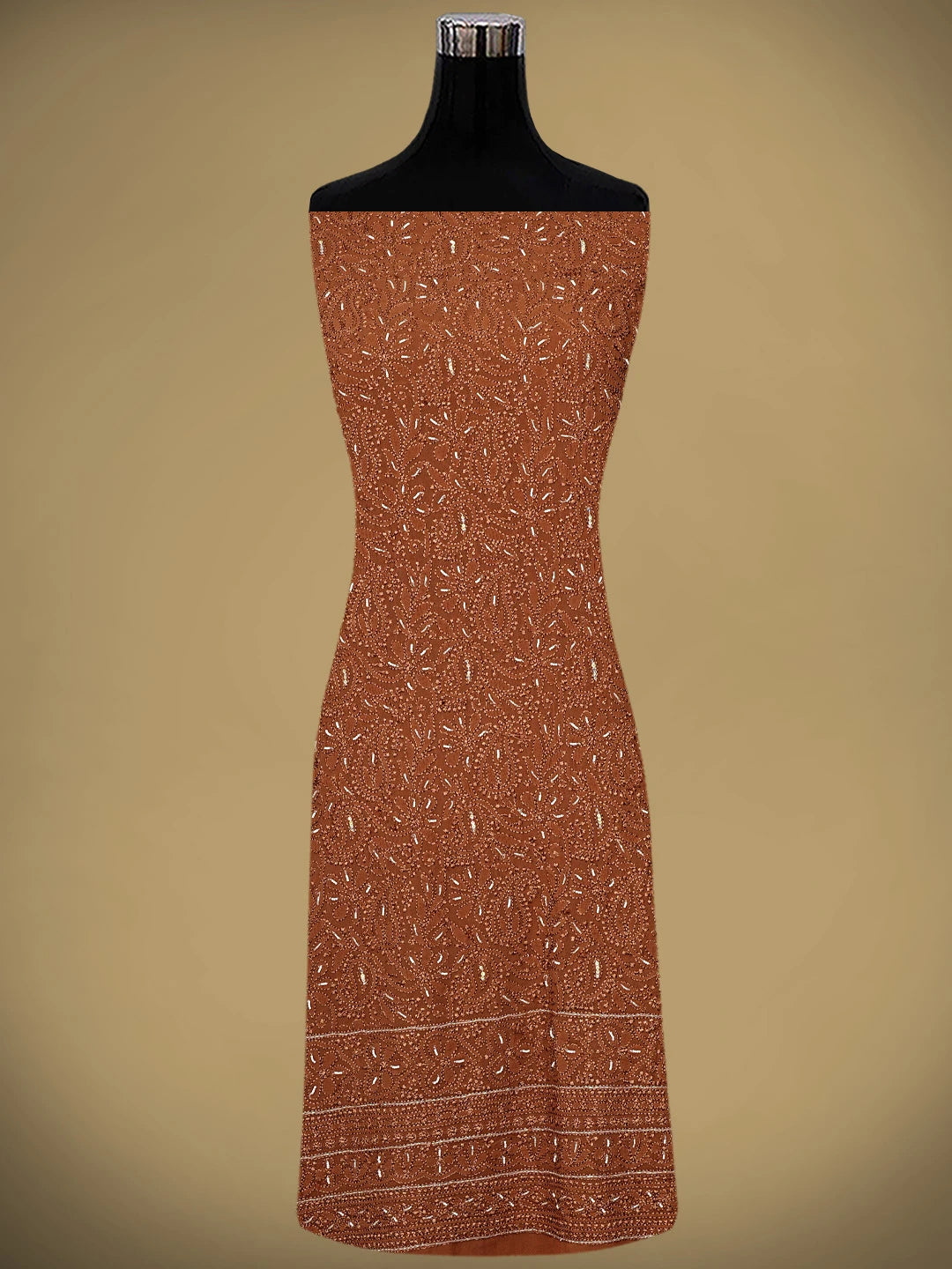 Ada Hand Embroidered Brown Viscose Georgette Lucknowi Chikankari Unstitched Kurta Dupatta Set With Pearl Work 01A933588