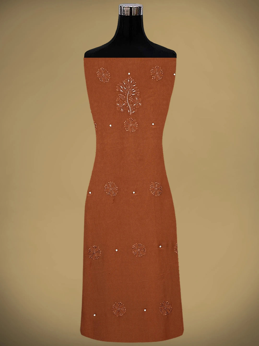 Ada Hand Embroidered Brown Viscose Georgette Lucknowi Chikankari Unstitched Kurta Dupatta Set With Pearl Work 01A933588