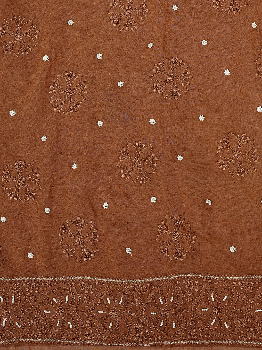Ada Hand Embroidered Brown Viscose Georgette Lucknowi Chikankari Unstitched Kurta Dupatta Set With Pearl Work 01A933588