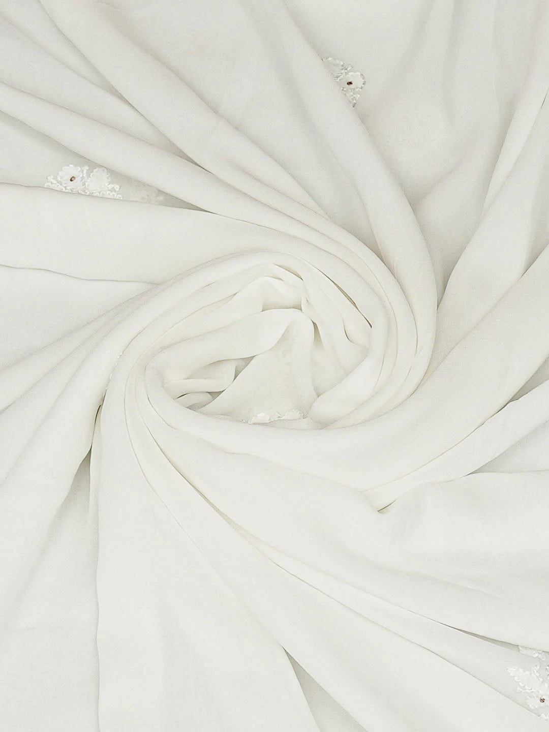 Ada Hand Embroidered White Viscose Georgette Lucknowi Chikankari Dupatta With Muqaish/Mukaish Work 01A897457