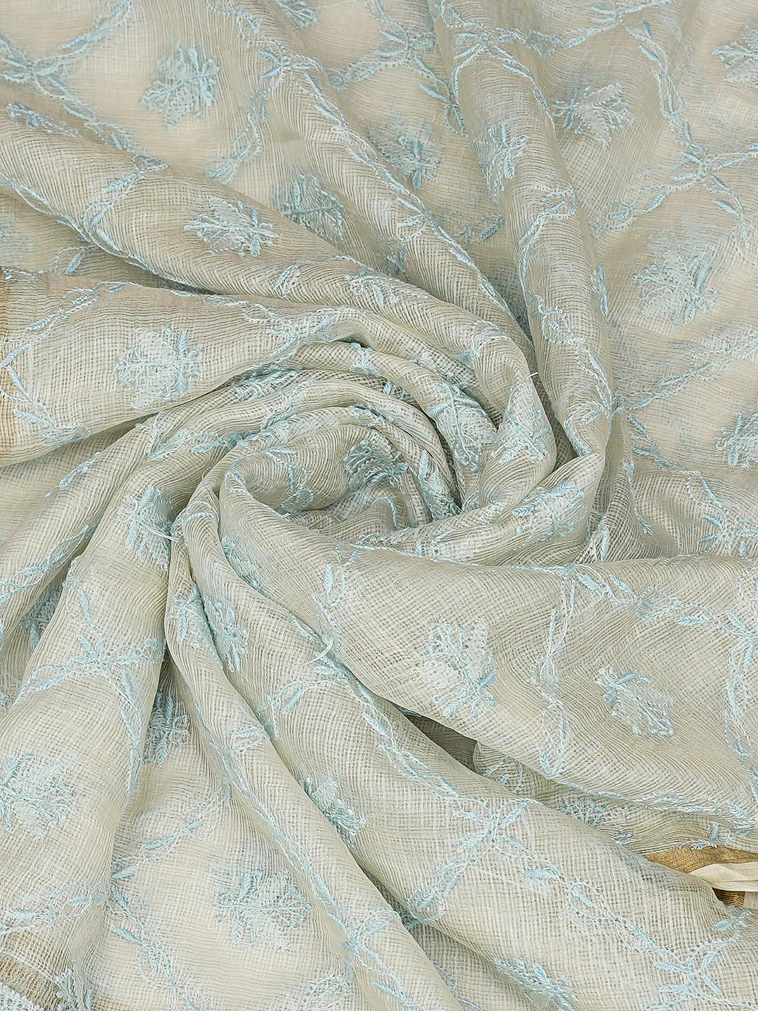 Ada Hand Embroidered Cream Kota Silk Lucknowi Chikankari Dupatta 01A908987