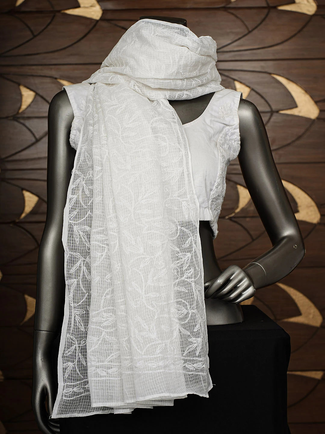Ada Hand Embroidered White Kota Lucknowi Chikankari Dupatta 01A820992