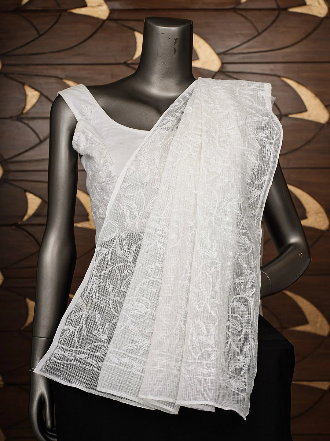Ada Hand Embroidered White Kota Lucknowi Chikankari Dupatta 01A820992