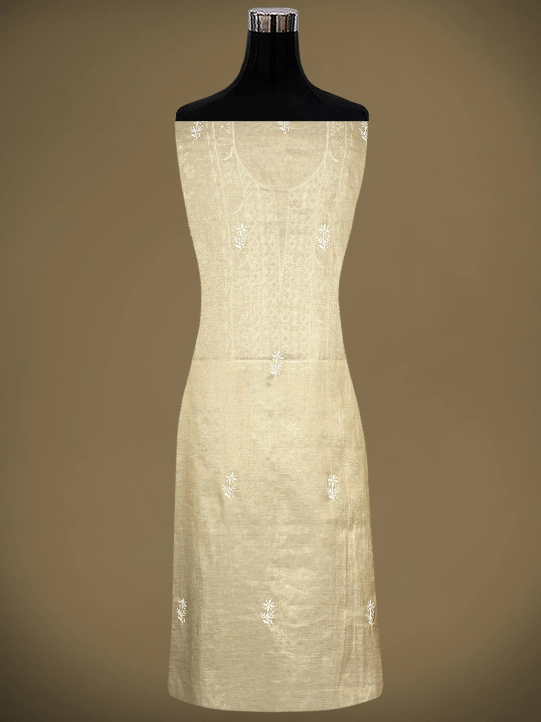 Ada Hand Embroidered Fawn Tissue Lucknowi Chikankari Unstitched Kurta Dupatta Set 01A954195