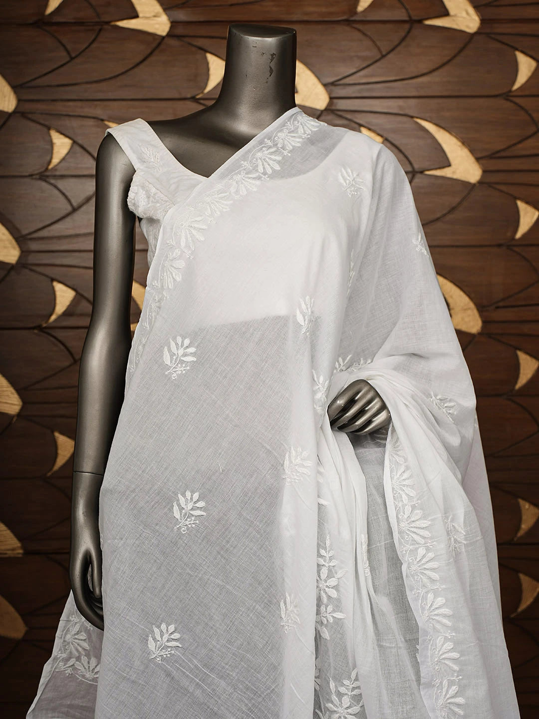 Ada Hand Embroidered White Cotton Lucknowi Chikankari Dupatta 01A952991
