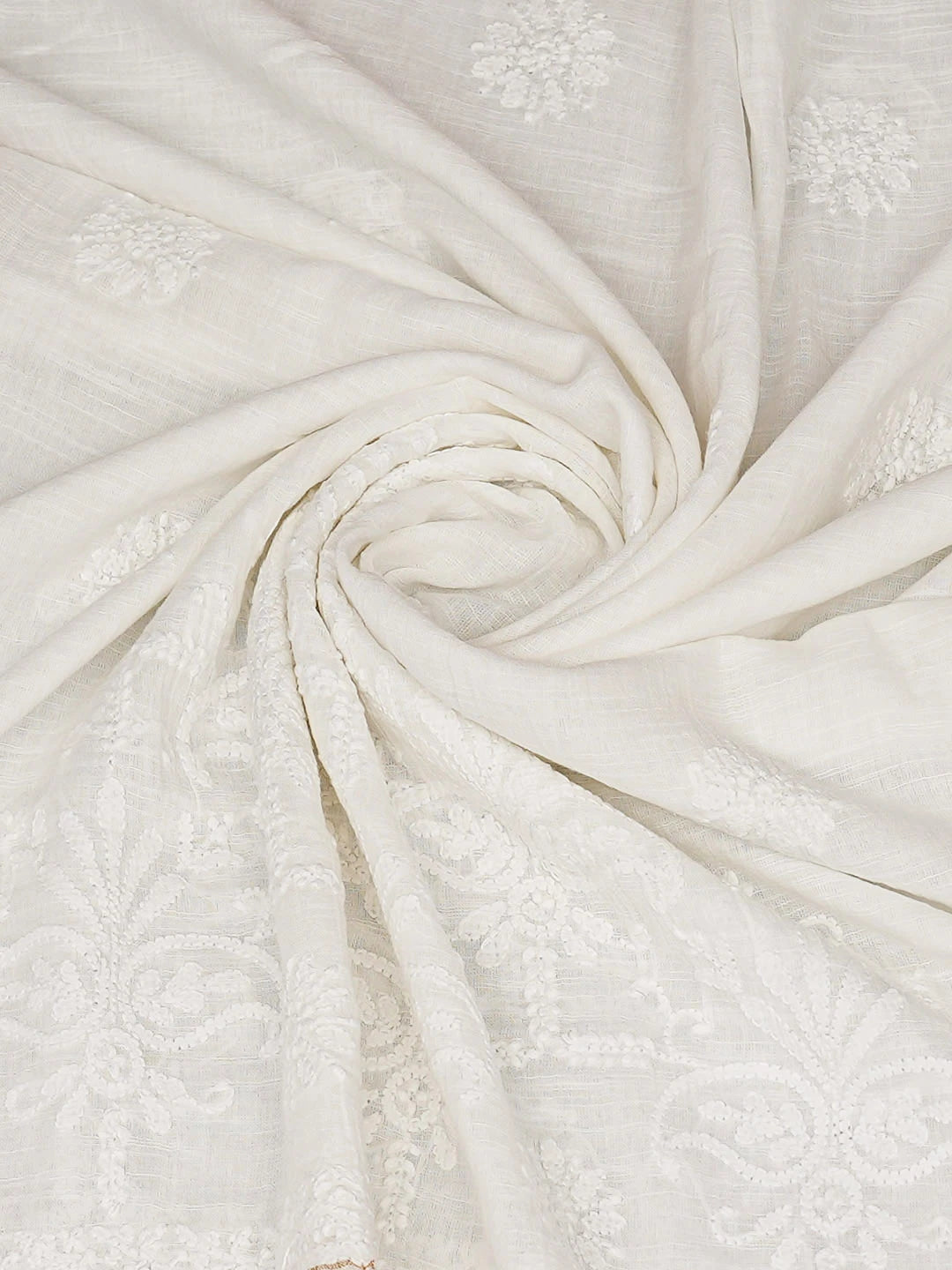 Ada Hand Embroidered White Cotton Lucknowi Chikankari Dupatta 01A950887