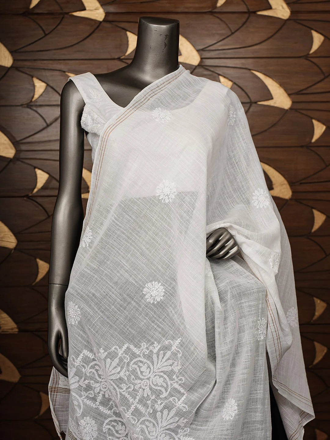 Ada Hand Embroidered White Cotton Lucknowi Chikankari Dupatta 01A950887