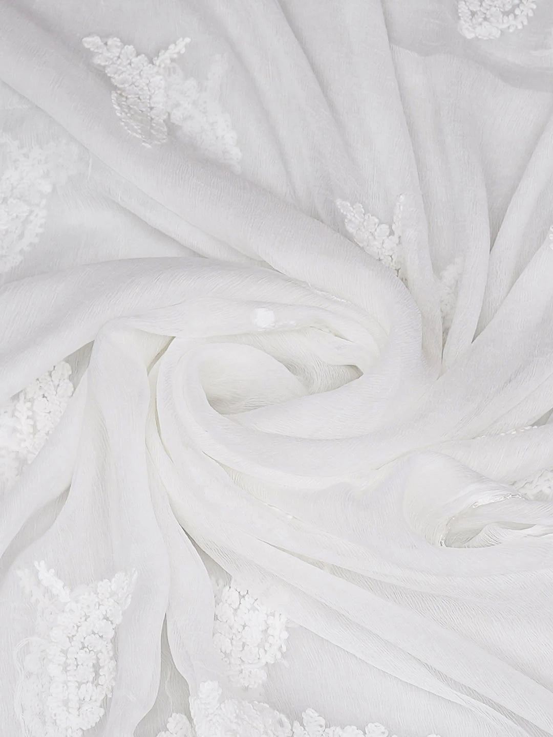 Ada Hand Embroidered White Chiffon Lucknowi Chikankari Dupatta 01A915684