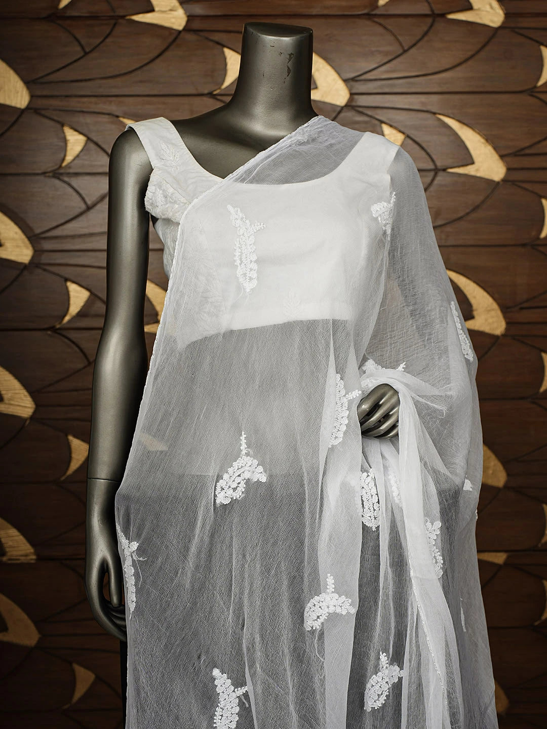 Ada Hand Embroidered White Chiffon Lucknowi Chikankari Dupatta 01A915684