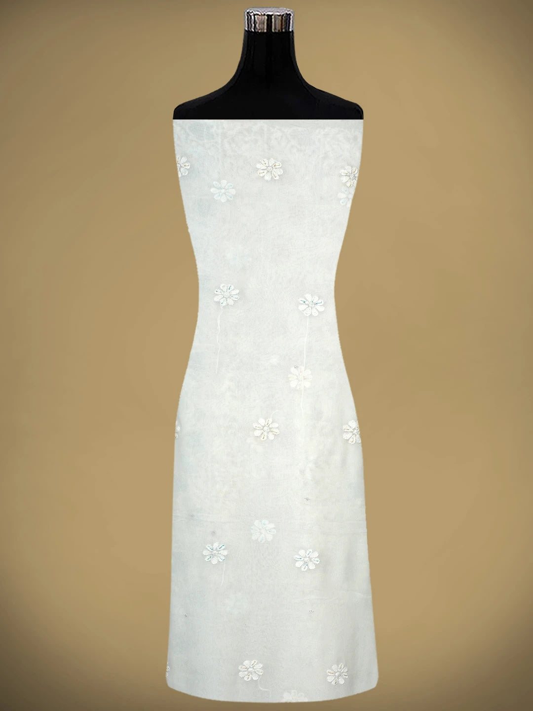 Ada Hand Embroidered White Viscose Georgette Lucknowi Chikankari Unstitched Kurta Dupatta Set With Cutdana Work 01A924813