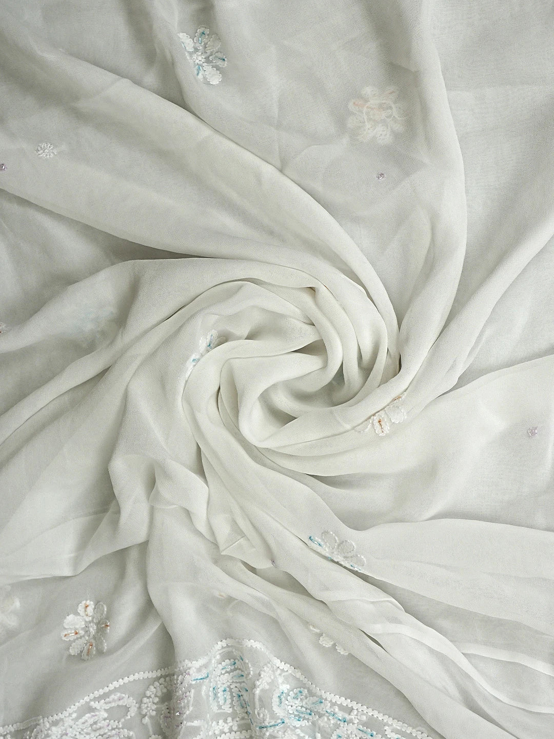 Ada Hand Embroidered White Viscose Georgette Lucknowi Chikankari Unstitched Kurta Dupatta Set With Cutdana Work 01A924813