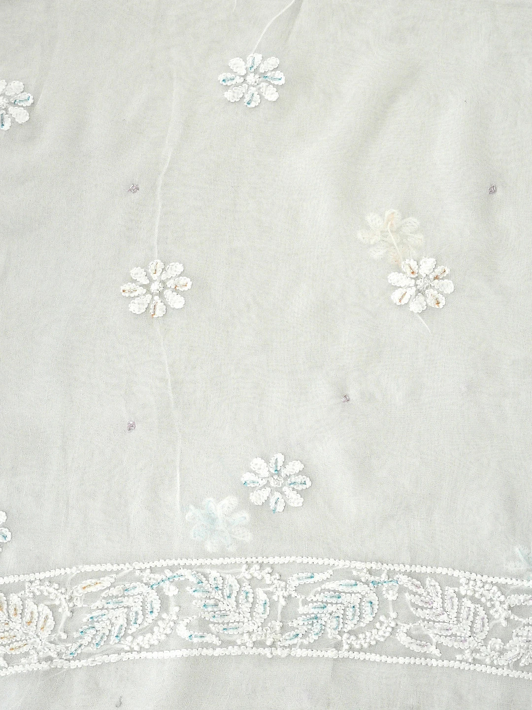 Ada Hand Embroidered White Viscose Georgette Lucknowi Chikankari Unstitched Kurta Dupatta Set With Cutdana Work 01A924813