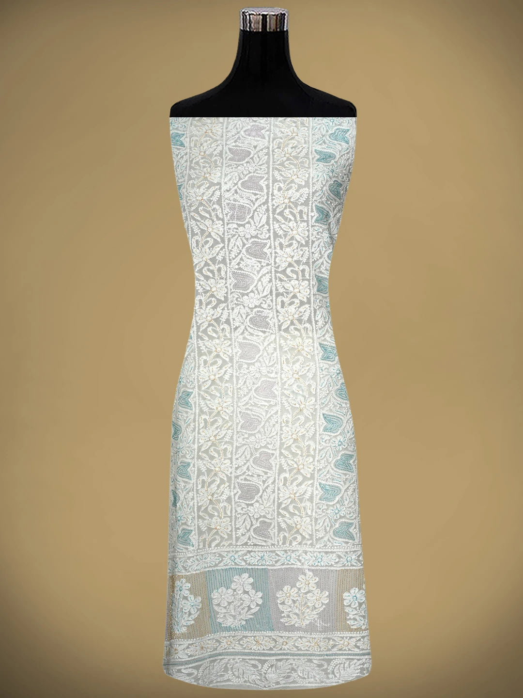 Ada Hand Embroidered White Viscose Georgette Lucknowi Chikankari Unstitched Kurta Dupatta Set With Cutdana Work 01A924813